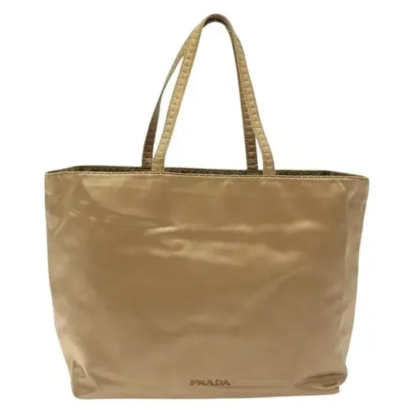 PRADA Hand Bag Satin Beige Gold